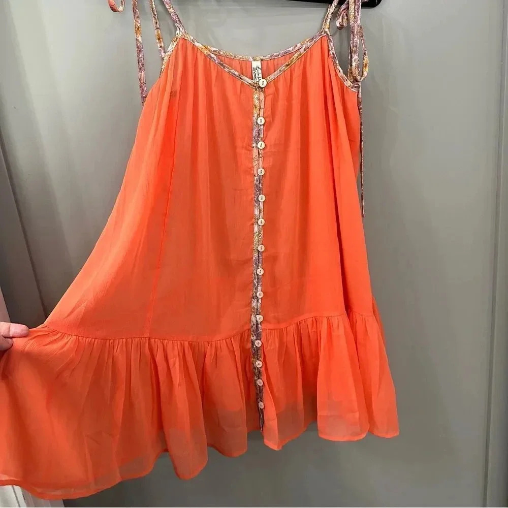 NWOT Free People Intimately Bali Sweet Nothing Slip Sheer Mini Dress in Coral - Picture 4 of 8